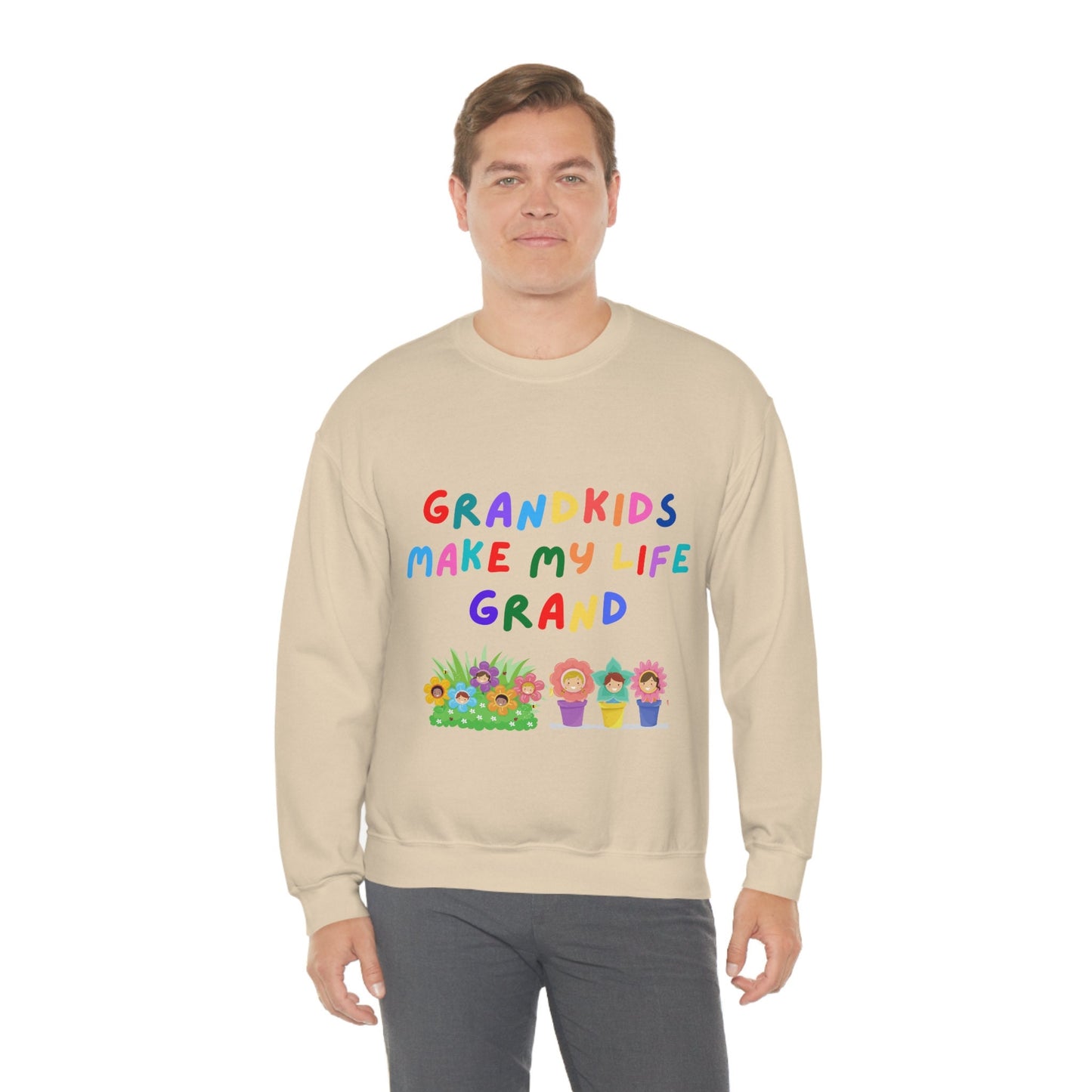 Grandkids Make My Life Grand Unisex Heavy Blend Crewneck Sweatshirt for Family Friends Great Gift Idea for Grandparents Birthday Retirement