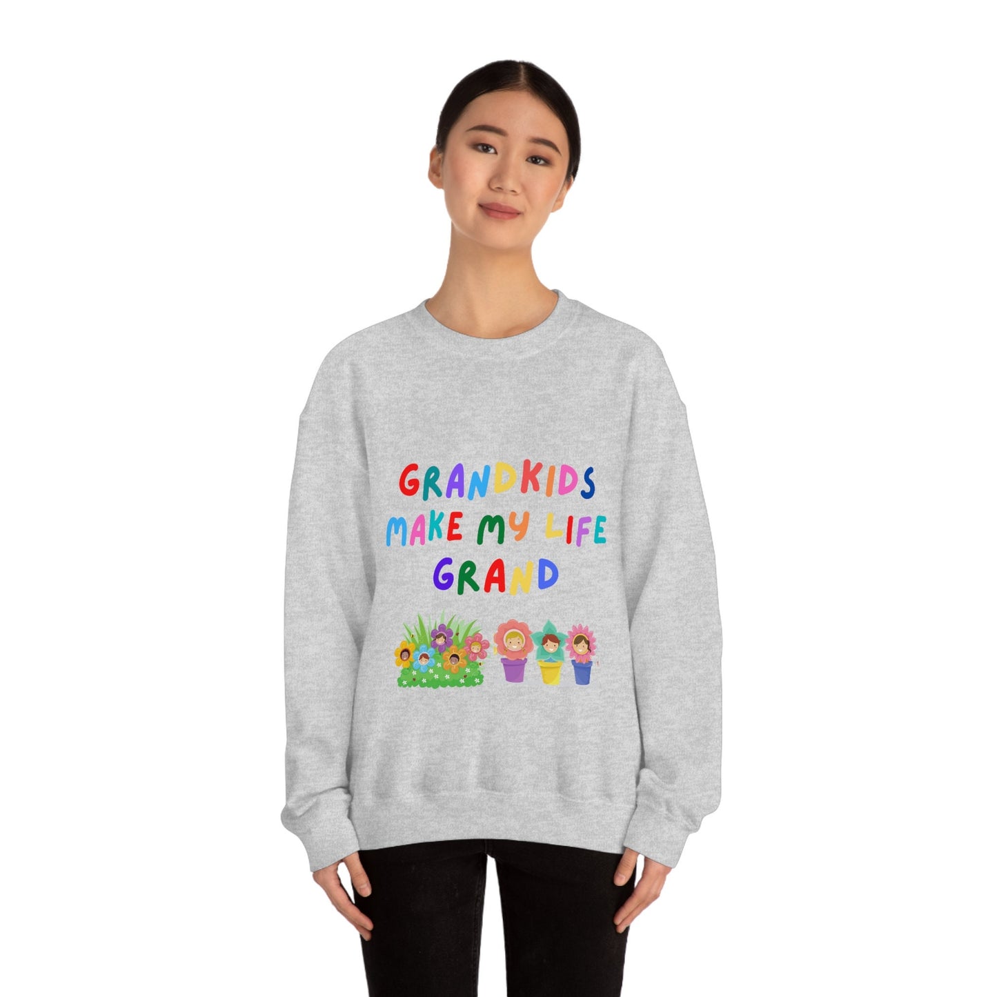 Grandkids Make My Life Grand Unisex Heavy Blend Crewneck Sweatshirt for Family Friends Great Gift Idea for Grandparents Birthday Retirement