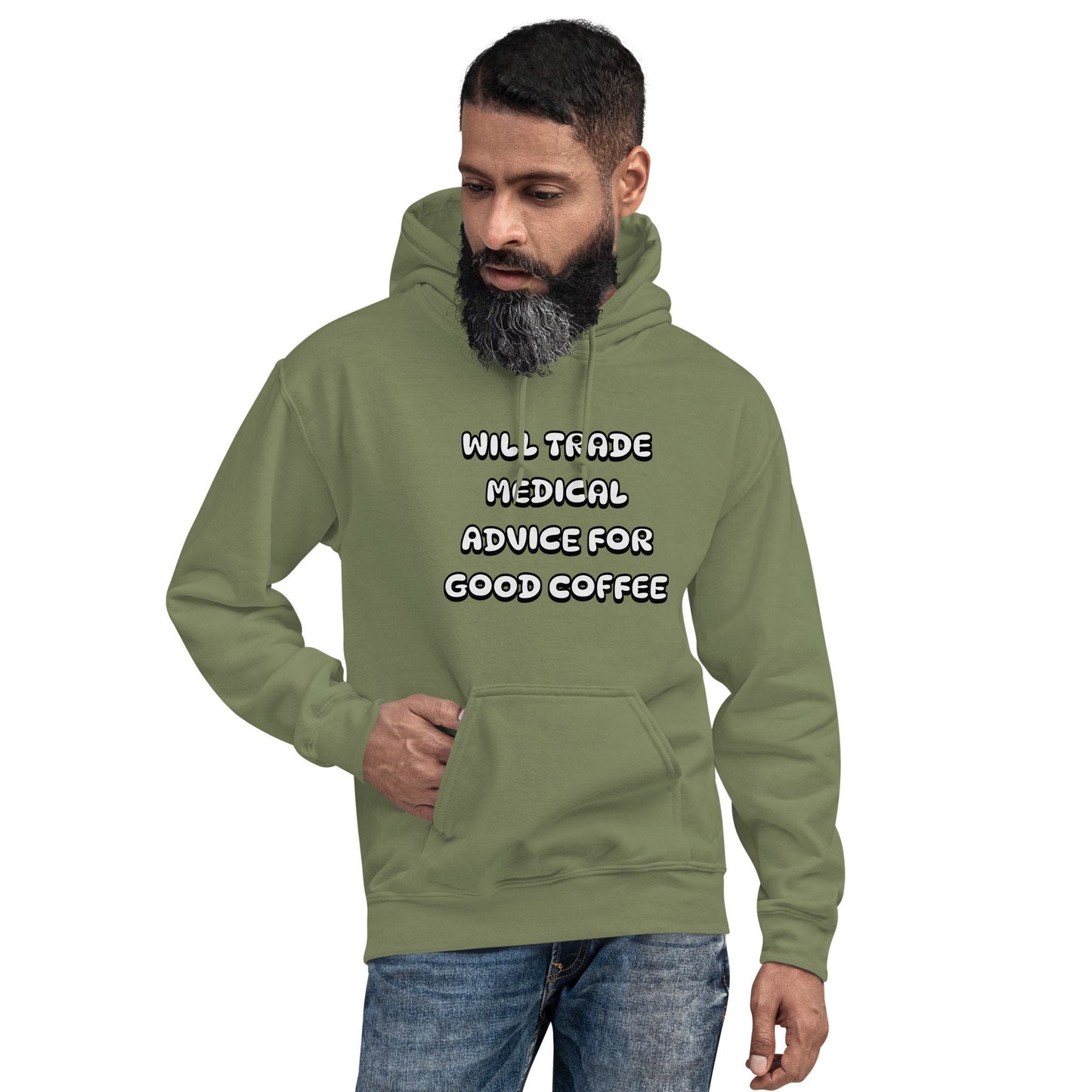 Will Trade Medical Advice For Good Coffee Unisex Hoodie Great Gift Idea For Any Foodie or Coffee and Tea Lovers Funny Sarcastic Coffee Bean