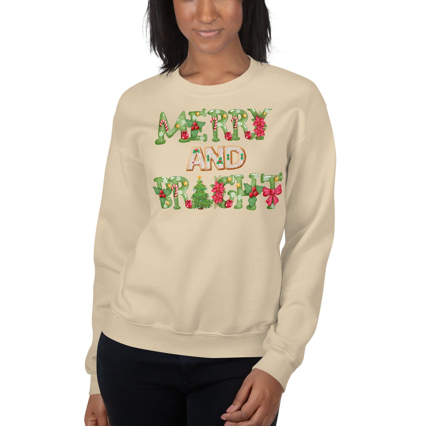 Merry and Bright Christmas Unisex Sweatshirt Family Christmas Clothing Ugly Christmas Sweatshirt Gift for Family and Friends that Love Xmas