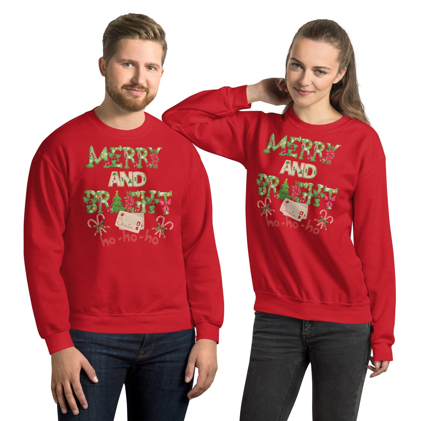 Merry and Bright Christmas Unisex Sweatshirt Family Christmas Clothing Ugly Christmas Sweatshirt Gift for Family and Friends that Love Santa