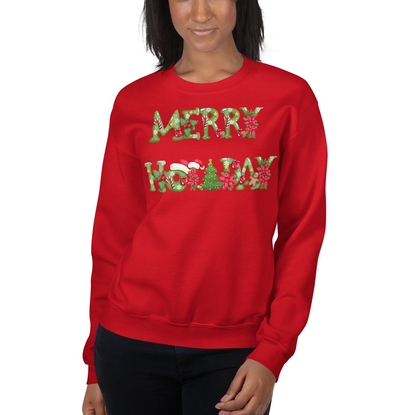 Merry Holiday Unisex Sweatshirt Family Christmas Holiday Clothing Ugly Christmas Sweatshirt Gift for Family and Friends that Love Holidays