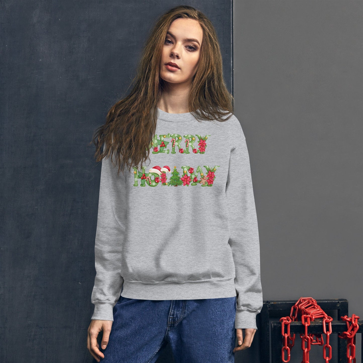 Merry Holiday Unisex Sweatshirt Family Christmas Holiday Clothing Ugly Christmas Sweatshirt Gift for Family and Friends that Love Holidays