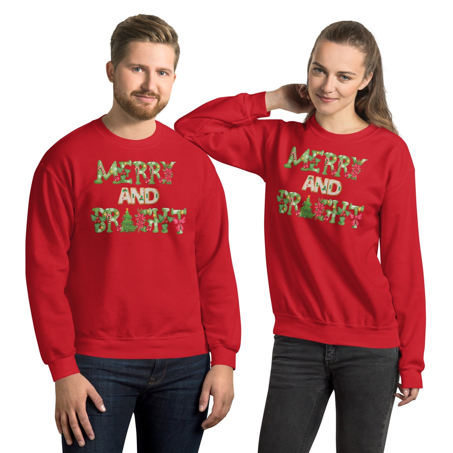 Merry and Bright Christmas Unisex Sweatshirt Family Christmas Clothing Ugly Christmas Sweatshirt Gift for Family and Friends that Love Xmas