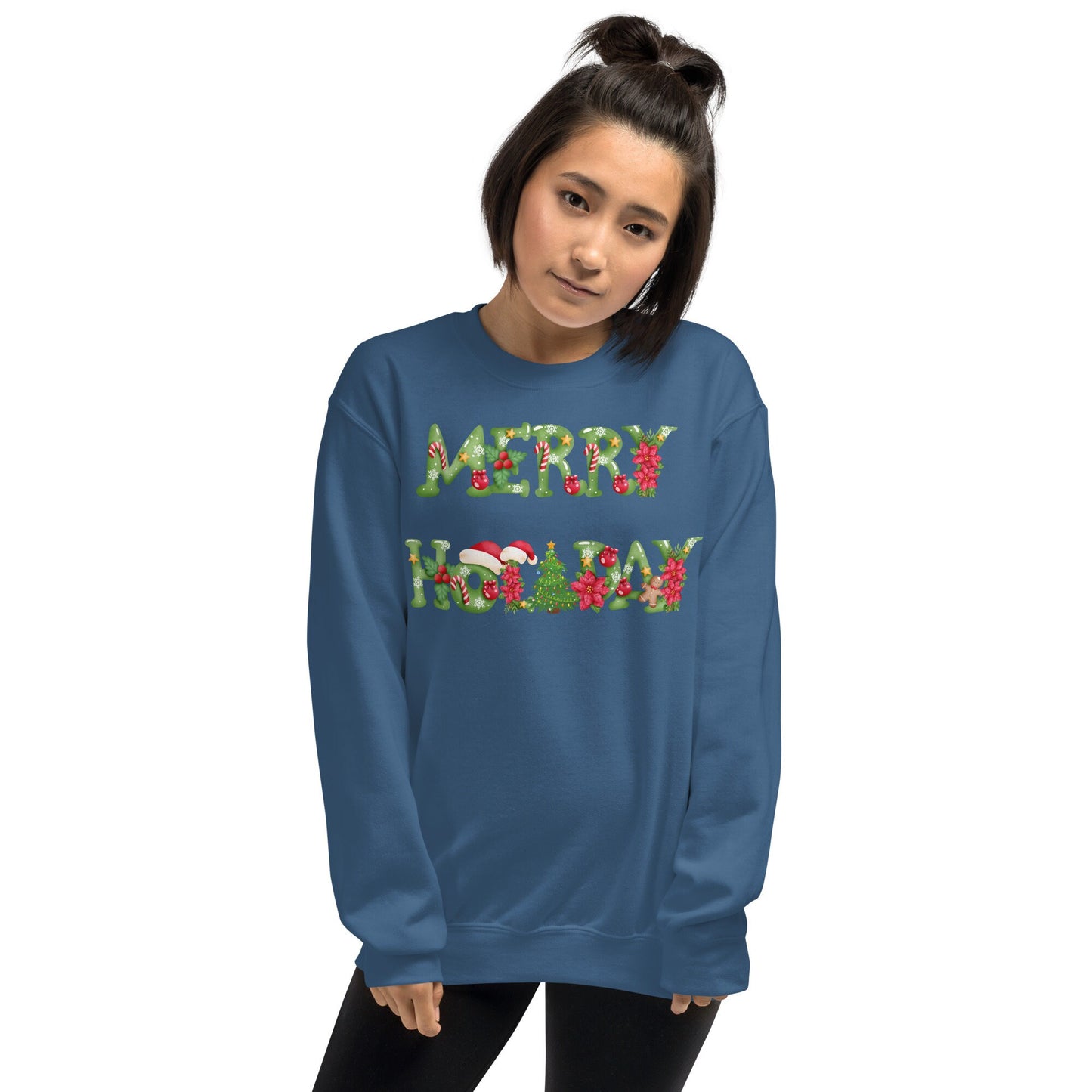 Merry Holiday Unisex Sweatshirt Family Christmas Holiday Clothing Ugly Christmas Sweatshirt Gift for Family and Friends that Love Holidays