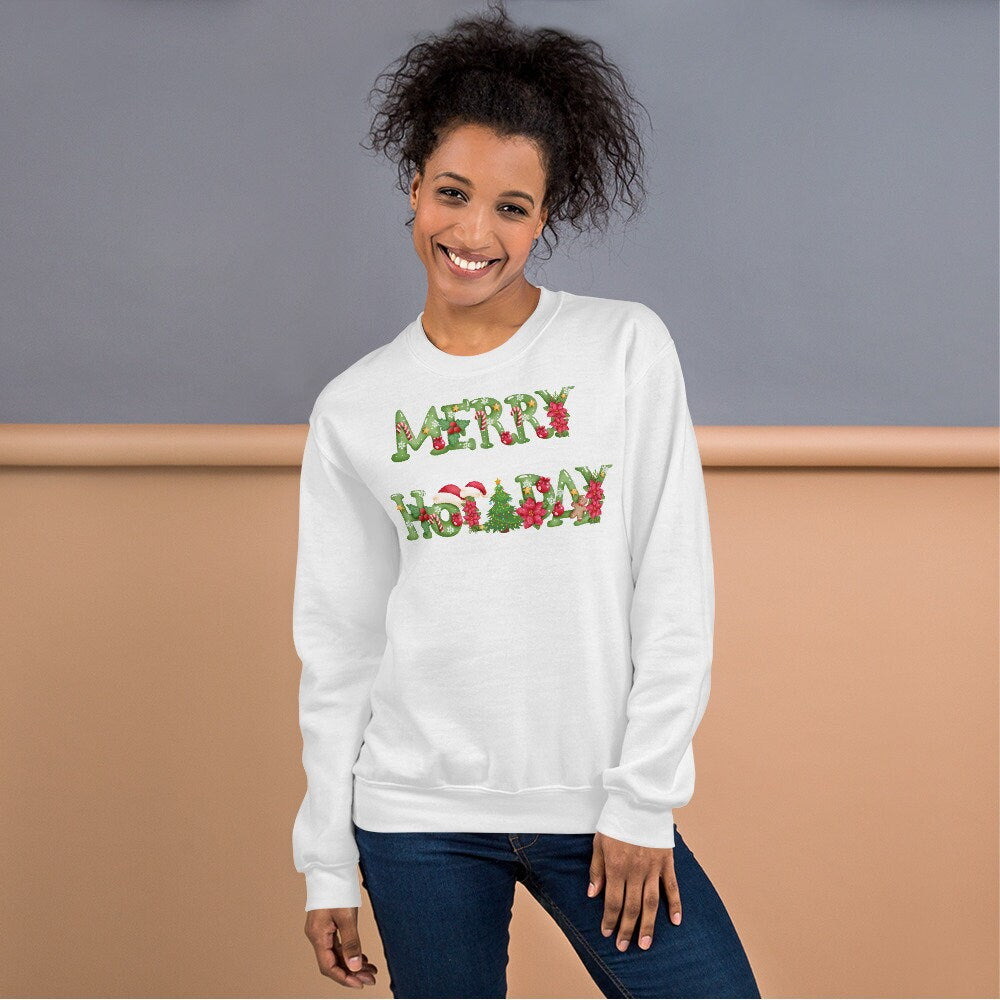 Merry Holiday Unisex Sweatshirt Family Christmas Holiday Clothing Ugly Christmas Sweatshirt Gift for Family and Friends that Love Holidays