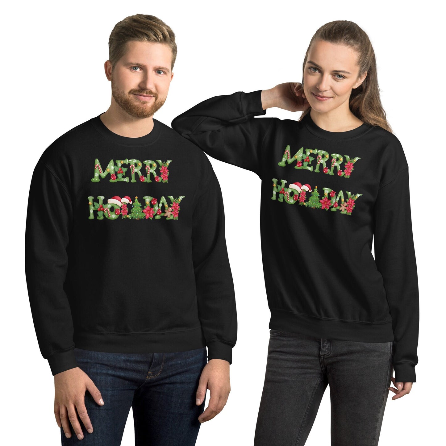 Merry Holiday Unisex Sweatshirt Family Christmas Holiday Clothing Ugly Christmas Sweatshirt Gift for Family and Friends that Love Holidays