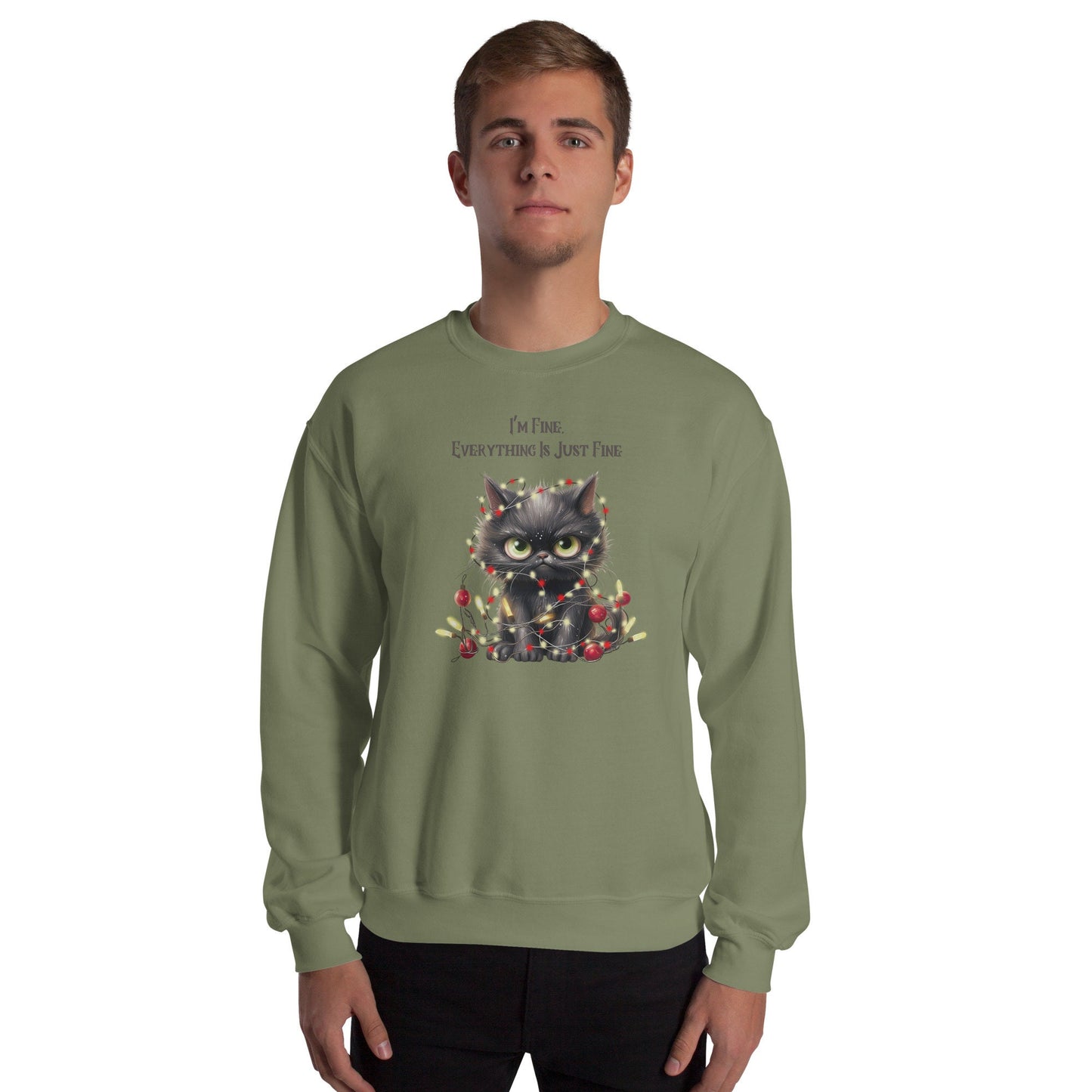 Black Cat Christmas Unisex Sweatshirt Holiday Ugly Sweater for Anyone That Loves the Holidays Gift for Family Friends and Santa