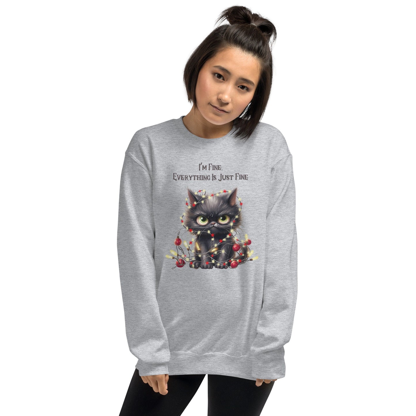 Black Cat Christmas Unisex Sweatshirt Holiday Ugly Sweater for Anyone That Loves the Holidays Gift for Family Friends and Santa