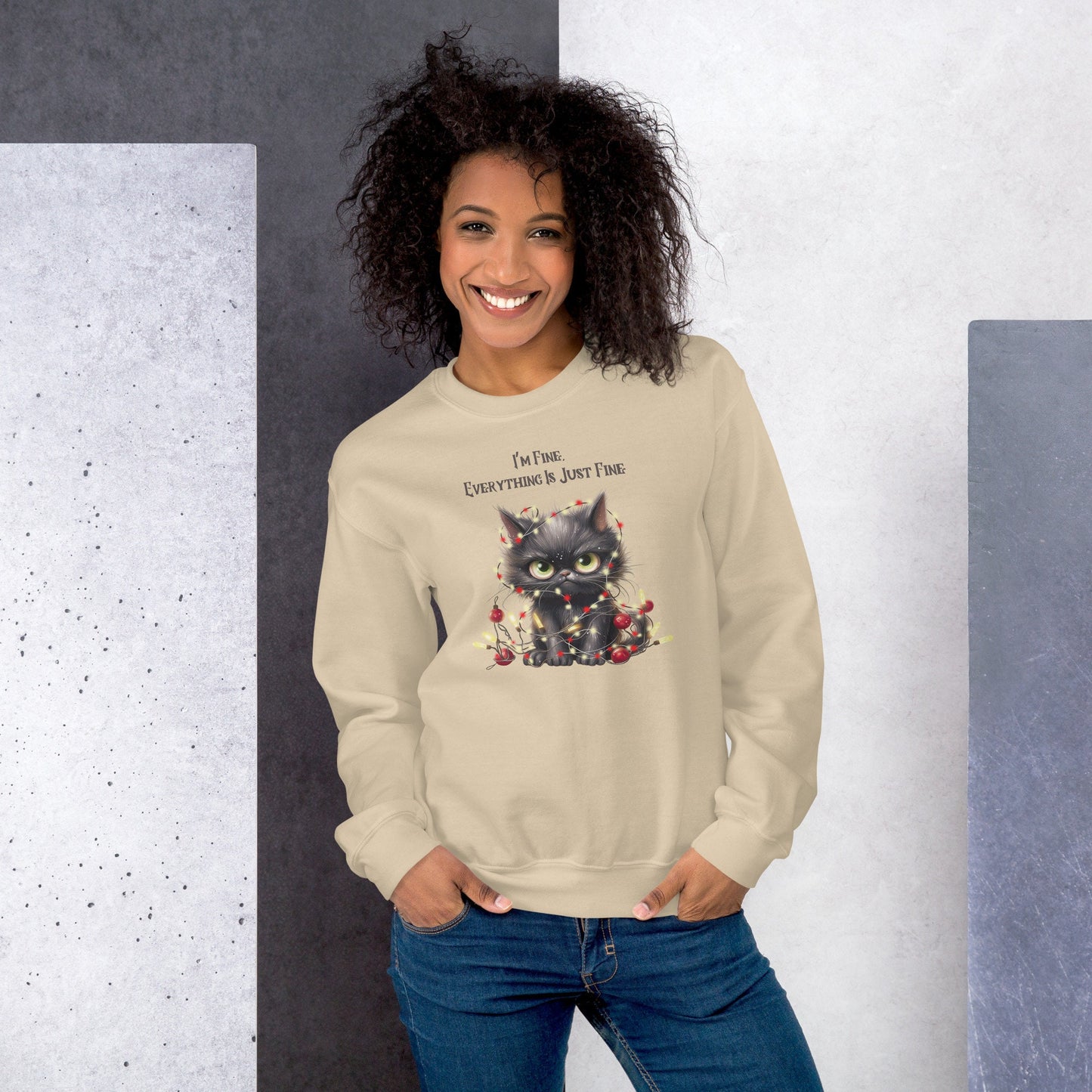 Black Cat Christmas Unisex Sweatshirt Holiday Ugly Sweater for Anyone That Loves the Holidays Gift for Family Friends and Santa