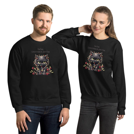 Black Cat Christmas Unisex Sweatshirt Holiday Ugly Sweater for Anyone That Loves the Holidays Gift for Family Friends and Santa