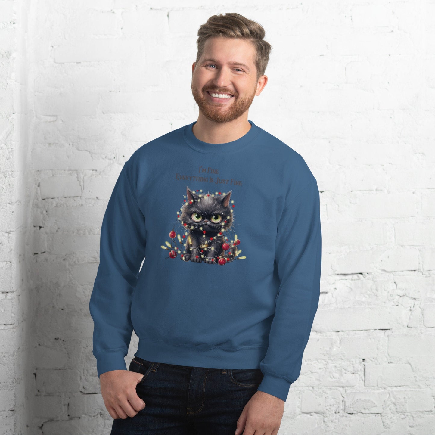 Black Cat Christmas Unisex Sweatshirt Holiday Ugly Sweater for Anyone That Loves the Holidays Gift for Family Friends and Santa