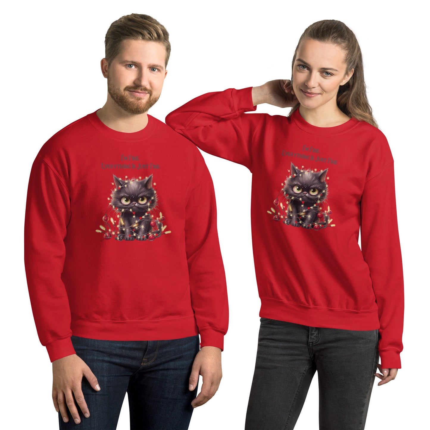 Black Cat Christmas Unisex Sweatshirt Holiday Ugly Sweater for Anyone That Loves the Holidays Gift for Family Friends and Santa