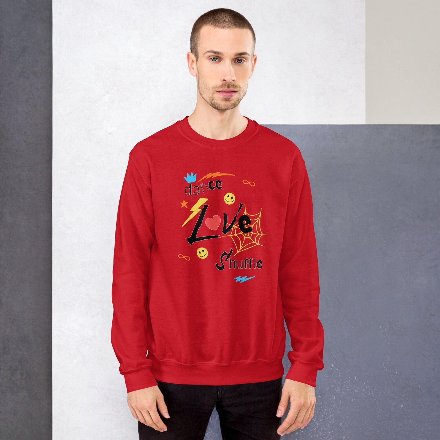 Dance Love Shuffle Graphic Sweatshirt, Vibrant Fun Sweatshirt, Unisex Adult Casual Wear, Street Style for People that Love Dancing Hip Hop